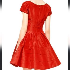 ZAC POSEN Azalea red silk Flounce flaired Corset-like Taffeta Dress size 4